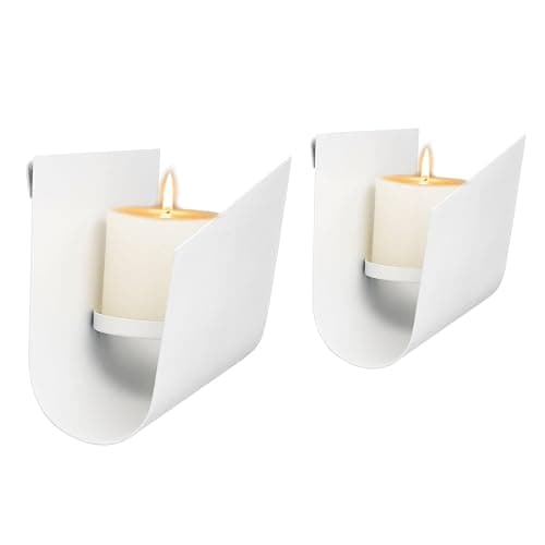 Aimto Wall Sconce Candle Holder Metal Hanging Wall Decorations Wall Candle Holder for Home,Living Room, Bathroom, Dining Room Set of 2（White thumbnail 5