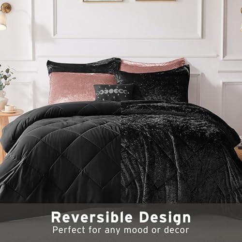 Intelligent Design Queen Duvet Cover Set, Velvet Queen Duvet Set, Luxury Diamond Quilting Black Duvet Cover, Fluffy Duvet Cover with Decorative Pillow and 2 Shams, 4 Pieces, Black, Full/Queen thumbnail 3