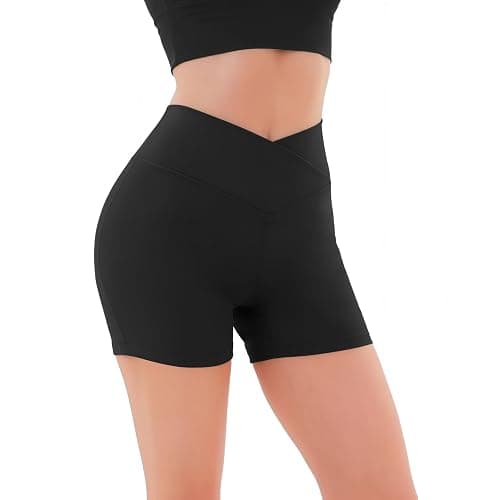 Pobodo Crossover High Waisted Biker Shorts for Women, Non See Through Yoga Workout Athletic Shorts, Soft Stretchy Fabric - Image 1