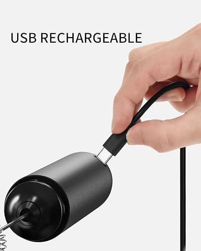 CIRCLE JOY Rechargeable Milk Frother Hanheld, Dual Coil Whisk Head Electric Coffee Frother, Portable Hand Frother Wand Drink Mixer for Matcha Lattes Cappuccino, Kitchen Gifts, Black thumbnail 4
