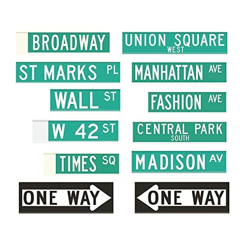 New York City Street Sign Cutouts - Set of 12, Including Wall Street, Broadway and More - Party Supplies and Decor - Image 1