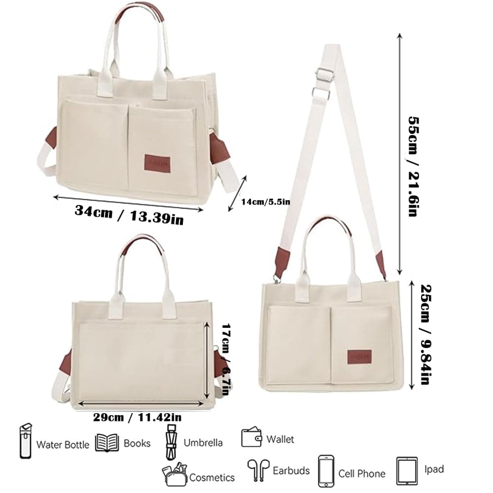 Lumbor37 Bolsa de Lona para Mujer con Hebilla, Tote Bag Cruzada para Oficina, Bolsillo con Cremallera Integrado, Viajes, Bolso Escuela thumbnail 3