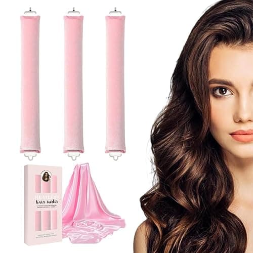 Heatless Curls Overnight Set of 3 with 1 Scarf - Heatless Hair Curler, Overnight Blowout Rods for Blowout Look Long Hair (Pink) - Image 1