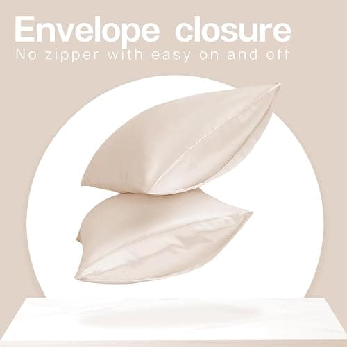 MR&HM Satin Pillowcase for Hair and Skin, Silk Satin Pillowcase 2 Pack, Queen Size Pillow Cases Set of 2, Silky Pillow Cover with Envelope Closure (20x30, Beige) thumbnail 6