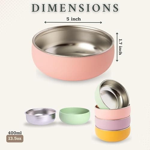 Monkey Proof™ Non-Toxic Stainless Steel Child Bowl 5” with Non-Slip Silicone Shell, (Set of 4 bowls) Unbreakable, Mess Free Feeding for Babies, Toddlers, Kids, BPA free (Garden Party) thumbnail 3