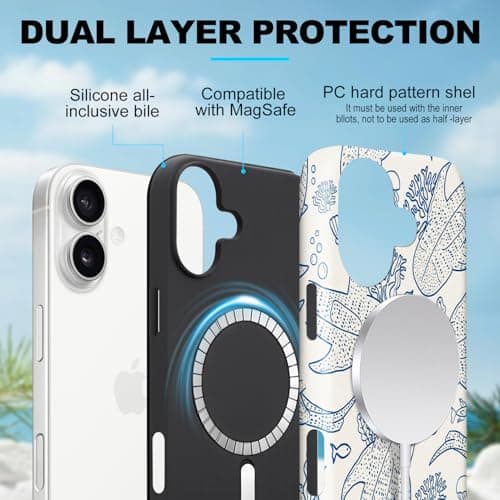 flewfun Magnetic for iPhone 17 Case Cute Coral Reef Whale Shark Ocean Sea Phone Case, Summer Shockproof Slim TPU and Hard PC Protective Phone Cover Compatible with MagSafe Designed for Women thumbnail 3