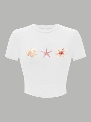 RoseSeek Girl's Floral Graphic Crop Top Slim Fit Short Sleeve Summer Tops | Preppy Y2K Style, Cute Summer Tops for Teens, Trendy Clothes for Girls 10-12 thumbnail 3