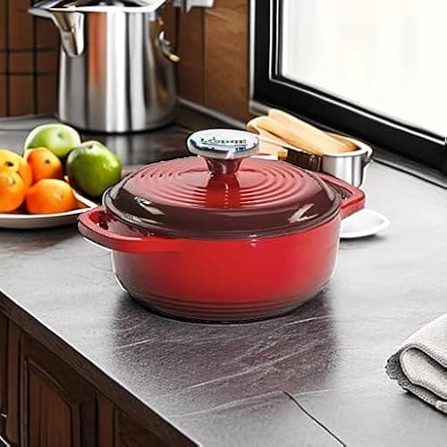 Lodge 1.5 Quart Enameled Cast Iron Dutch Oven with Lid – Dual Handles – Oven Safe up to 500° F or on Stovetop - Use to Marinate, Cook, Bake, Refrigerate and Serve – Red thumbnail 2