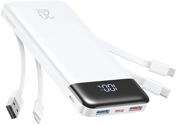charmast 20000mAh Portable Charger with Built in Cables, 22.5W Travel Power Bank Fast Charging, USB C Cell Phone Battery Pack for iPhone 16/15/14/13/12/11 Series, iPad, Samsung, Android, Tablet - Image 1