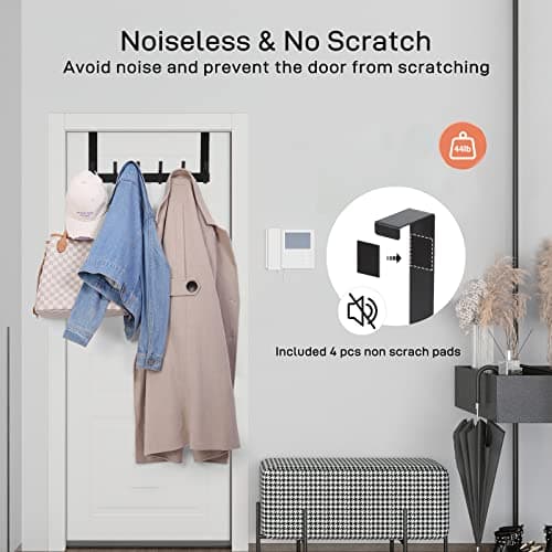 Optish Over The Door Hooks, Door Hanger Hooks for Hanging, Towel Racks for Bathroom with 12 Coat Hook, Coat Rack College Dorm Essentials Bathroom Accessories（1 Pack, Black） thumbnail 2