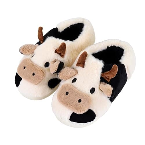 XIXITIAO Slippers For Women,Cow Slippers,Womens Fuzzy Slippers,Cute Animal Cartoon Fluffy Plush House Slippers For Women Men Indoor - Image 1