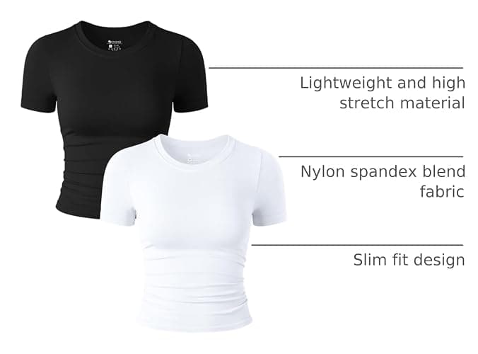 OQQ Womens 2 Piece Shirts Short Sleeve Crew Neck Ruched Stretch Fitted Tee Shirts Crop Tops thumbnail 4