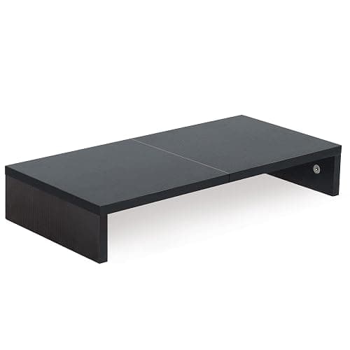 TEAMIX 20 Inch Monitor Stand Riser, Black Desktop Stand for PC/TV/Laptop/Printer, Wood Monitor Riser with Storage, Computer Stand Keyboard Organizer - Image 1