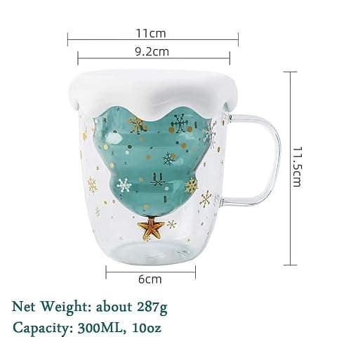 Christmas Cups, 10oz Double Walled Glass Coffee Mugs, Cute Cup with Lids and Handle, Funny Glasses Drinkware Coffee Cups, Christmas Gifts for Teens Girls Boys Women Men Friend Mom, Decorations Gifts thumbnail 2