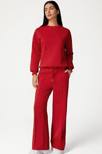 QINSEN 2 Piece AirCotton Outfits Sweatsuits Long Sleeve Pullover Sweatshirt Wide Leg Sweatpant with Pockets Tracksuit thumbnail 3