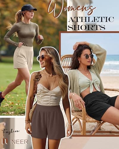 Neer 3 Pack Women's Athletic Shorts Lightweight 5'' High Waisted Elastic Wide Leg Yoga Lounge Casual Workout with Pockets(L,Black,Cream,Dark Brown) thumbnail 4