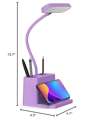 AXX Cute Purple Desk Lamp, Rechargeable Study Table Light for Home Office, Small, Battery Operated, LED, Flexible Gooseneck, Mini, Cordless, College Dorm Room Desktop Accessories for Teen Girls thumbnail 8