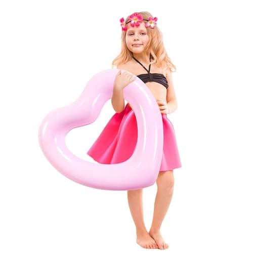 OLNIEZZL Pool Floats Adult Heart Swimming Rings Inflatable Rafts Pool Floaties Accessories Lake Water Floats Kids Beach Toys Pool Party Games for Toddlers - Pink - Small thumbnail 2