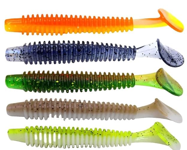 Soft Fishing Lures Set with Tackle Box, 6.5cm/8cm Paddle Tail Swimbaits, 60PCS Soft Plastic Baits with Curly Tails, Freshwater Fishing Lures for Bass, Trout, and More thumbnail 5