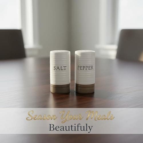 Young's Inc. Farmhouse Ceramic Salt and Pepper Shaker Set - Cute Kitchen Table Accessories and Decor, Small 3-Inch Modern White Rustic Dining Table Decor for Everyday Dining and Gift Giving thumbnail 5