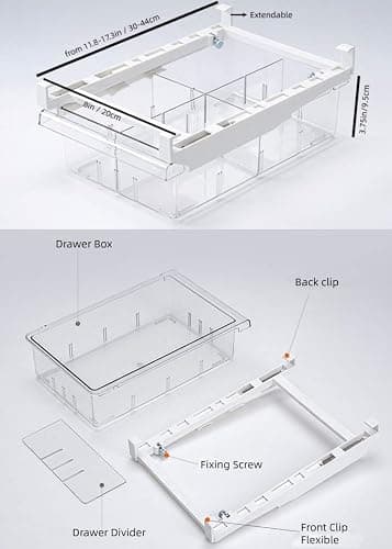 YekouMax Fridge Drawer Organizer, Refrigerator Organizer Bins, Pull Out with Handle, Fridge Shelf Holder Storage Box, Clear Container for Food,Drinks,Fit for Fridge Shelf Under 0.6" (2 Pack Medium) thumbnail 5