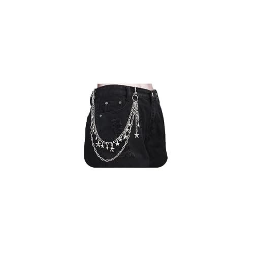 QWALIT Y2K Star Pants Chain for Men Jean Chains for Women Pocket Chain for Pants Biker Hip Punk Chains Y2K Jewelry for Women Accessory Silver Trendy Fashion for Music Festival Concert Cosplay - Image 1