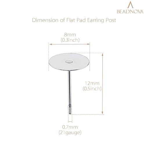 BEADNOVA Stud Earring Posts 720pcs 8mm Stainless Steel Hypoallergenic Earring Posts and Backs Rubber and Stainless Steel Backs Ear Studs for Jewelry Making (8mm, Total 720pcs) thumbnail 2