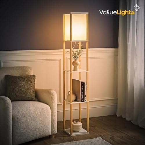MiniSun | Black Wooden Floor Lamp with Shelves | Floor Lamps & Torchieres, Home Décor & Improvement Essential | Includes 10W GLS Bulb [3000K Warm White] thumbnail 5