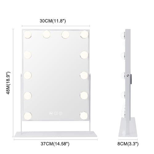 VANITII Lighted Vanity Hollywood Mirror with 12 Dimmable Bulbs Smart Touch Control 3 Colors Light for Tabletop, Detachable 10X Magnification thumbnail 2