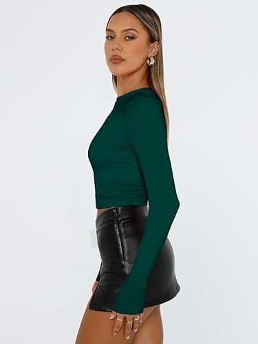 Trendy Queen Womens Long Sleeve T Shirts Fall Fashion 2025 Basic Crop Tops Going Out Outfits Y2k Clothes thumbnail 3