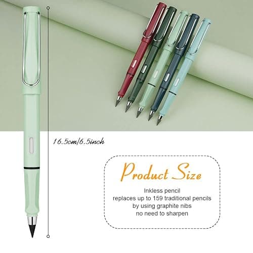 Ainiv Inkless Pencil with Eraser, 5 Sets Infinity Pencil Everlasting Pencil, Reusable Infinite Pencil with Extra 5 Eraser & 5 Replaceable Nibs, Endless Pencil for Home Office School Writing Drawing thumbnail 4
