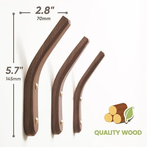 COCOYA 2Pack Wood Hooks Wall Mounted, Minimalist Easy Install Natural Real Walnut Cute Mid Century Modern Simple Rustic Boho Home Foyer Entryway Decor, for Hanging Hat Cap Bag Coat Towel Clothes - 2Pack (Walnut) thumbnail 3