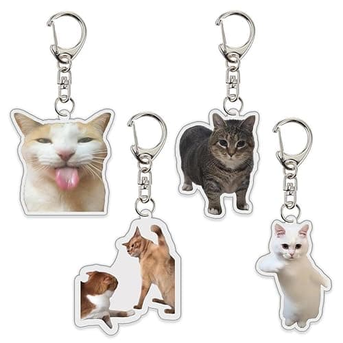 Funny Cat Meme Keychain - Cute Talking Cats Keyring Kawaii Charm for Purse Backpack Gifts thumbnail 3