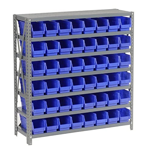 Global Industrial 7 Shelf Steel Shelving with (48) 4" H Plastic Shelf Bins, Blue, 36" W x 12" D x 39" H, Single-Sided Open Shelving with 48 Plastic Shelf Bins thumbnail 8