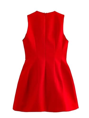 OFFSUM Damen Kleid Ärmelloses -Frauen O Hals Rot Sommerkleid Sexy Zurück Reißverschluss Mode Party Elegante Kurze Cocktailkleider Für Party Prom Abend Hochzeit Kleidung - XS - Rot thumbnail 2