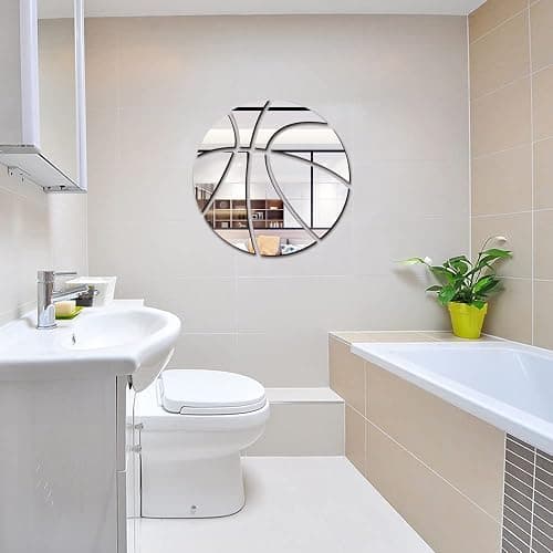 ufengke Basketball Mirror Wall Decal Acrylic 3D Wall Stickers Boys Girls Room Living Room Bedroom Silver Wall Decor thumbnail 3