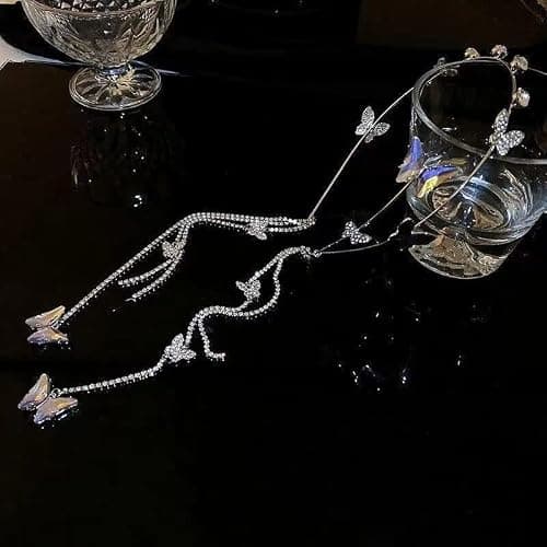 E EMZHOLE Wedding Butterfly Headband Head Chain Silver Tassel Hair Hoop Band Hair Vine Vintage Decorative Headwear Headpieces Hair Accessories for Women and Girls Headdress (01) thumbnail 5
