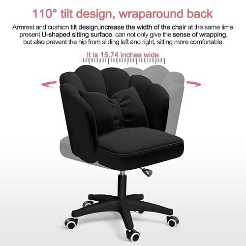 XUEGW Petal Desk Chair with Bow Cushion Velvet Vanity Chair with Wheels, Upholstered Home Office Chair for Girls Women, Mid-Back Swivel Computer Task Chairs for Living Room Bedroom thumbnail 7