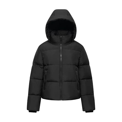PUFFIT Women's Cropped Puffer Jackets,Warm Winter Jacket with Removable Hood,Zipped Pockets,Short Ladies Quilted Coat thumbnail 6