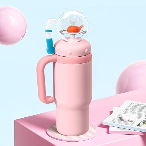 24oz Stainless Steel Whale Fountain Tumbler with Handle,Drinking Cup with Whale Squirt,Whale Water Bottle Two Silicone Soft Tip,Leak-Proof WhaleFountain Tumbler for Kids Teens Adults,Dishwasher Safe thumbnail 2