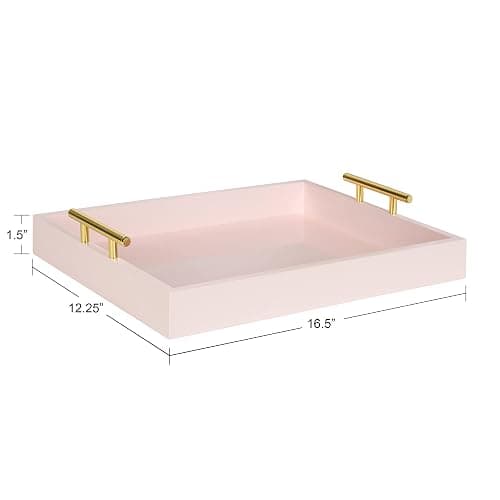 Kate and Laurel Lipton Decorative Tray with Polished Gold Metal Handles, Soft Pink thumbnail 3