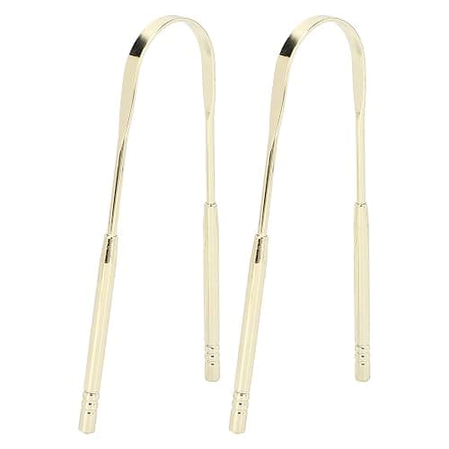 2pcs Tongue Scraper for Adults Stainless Steel U Shape Tongue Cleaner Reduce Bad Breath for Oral Care Hygiene(Gold) thumbnail 5