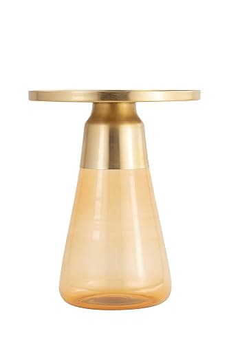 Modern Cylindrical Side Table with Glass Base and Sturdy Gold Metal Top, Tempered Glass, for Living Room & Bedroom, Amber,Assembled thumbnail 3