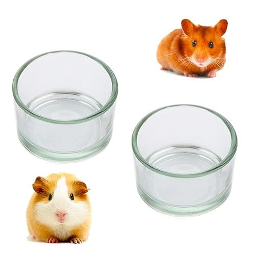 2 Pcs Hamster Food and Water Bowl Glass Anti-Turning Transparent Dish for Hamster and Other Small Pet - Image 1