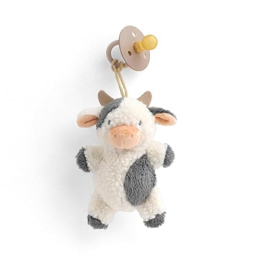 Itzy Ritzy Pacifier & Lovey Set - Natural Rubber Pacifier with Stuffed Animal Lovey - Detachable Plush Cow Binky Holder & Coordinating Natural Rubber Binky, Ideal for Ages 0-6 Months (Cow) - Image 1