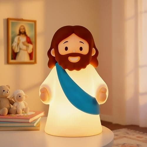 magical JD Little Jesus Night Light, Mini Silicone Jesus Lamp, Dimmable Rechargeable Touch Bedside Lamp for Nursery & Kids, Ideal Religious Gift for Christmas, Easter and Baptism (Blue) - Image 1
