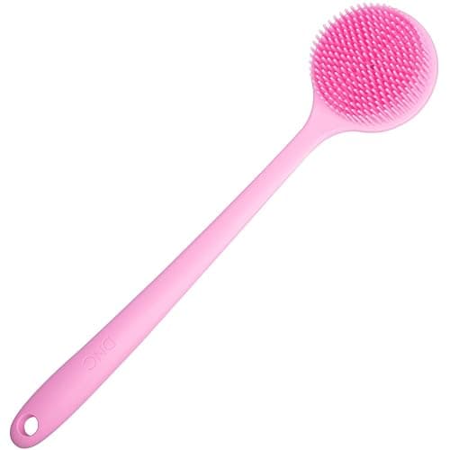 DNC Silicone Back Scrubber for Shower, Soft Bath Body Brush with Long Handle (Pink) - Image 1