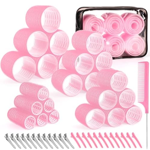 4 Sizes Self-Grip Hair Rollers Set - 50 Pcs Jumbo Curlers for Long, Short Hair and Bangs (25mm, 36mm, 48mm, 60mm) With Clips, Black - Image 1