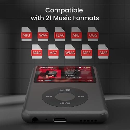 MP3 Player with Bluetooth 128GB Portable Music Digital Players Supports Playlist Audiobook Video Nice Gadget for Kids Black thumbnail 4