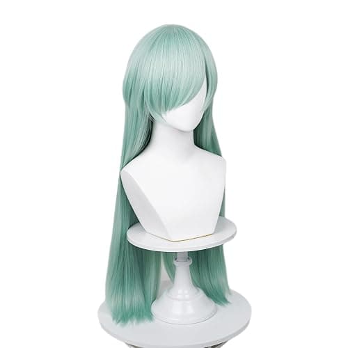 Probeauty Long Green Cosplay Wig Mint Anime Striaght Wigs + Hair Cap for Halloween Costume Party thumbnail 3